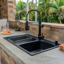 Cuba Dupla Gourmet Cozinha Aço Inox 78x43 Preta E Torneira Cuba Dupla Gourmet Cozinha Aço Inox 78x43 Preta E Torneira