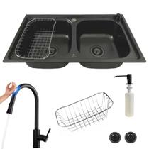 Cuba Dupla Gourmet Inox 304 Black + Torneira Touch Preta