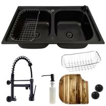 Cuba Dupla Gourmet Inox PRETA COM Torneira DE Parede E Tábua