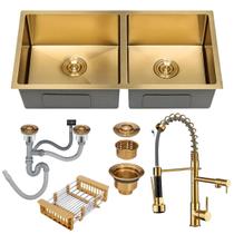 Cuba Dupla Inox Dourada Inox 75X41 + Torneira Monocomando Cuba Dupla Inox Dourada Inox 75X41 + Torneira Monocomando