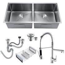 Cuba Dupla Inox Prata Inox 75X41 + Torneira Monocomando Luxo