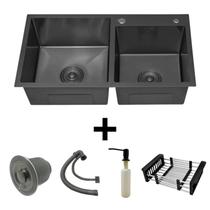 Cuba Dupla Inox Preta Quadrada 78x43 Gourmet C/ Acessórios Cuba Dupla Inox Preta Quadrada 78x43 Gourmet C/ Acessórios