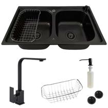 Cuba dupla inox preto escovado + torneira monocomando black Cuba dupla inox preto escovado + torneira monocomando black