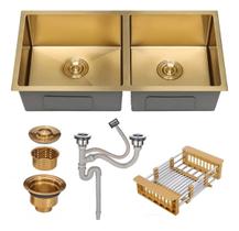 Cuba Dupla Inox Quadrada Cozinha Pia Gourmet Nano Dourada Cuba Dupla Inox Quadrada Cozinha Pia Gourmet Nano Dourada