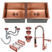 Cuba Dupla Inox Rose Inox 75X41 + Torneira Monocomando Luxo Cuba Dupla Inox Rose Inox 75X41 + Torneira Monocomando Luxo