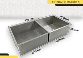 Cuba Dupla Pia Balcão Cozinha Americana Inox Quadrado 40x40 inox escovado