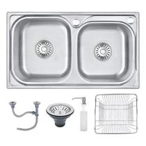 Cuba Dupla Pia Cozinha Gourmet 68x39cm Completa Com Acessórios Aço Inox Prata Brinovar Cuba Dupla Pia Cozinha Gourmet 68x39cm Completa Com Acessórios Aço Inox Prata Brinovar