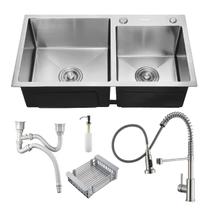 Cuba Dupla Prata Gourmet Pia Aço Inox Acessórios + Torneira Misturador Monocomando Extensível Brinovar Cuba Dupla Prata Gourmet Pia Aço Inox Acessórios + Torneira Misturador Monocomando Extensível Brinovar