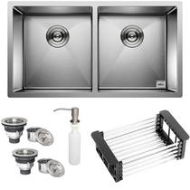Cuba Dupla Quadrada Inox 304 Cozinha Pia Embutir Sobrepor Gourmet 80X40 Premium Com Acessórios