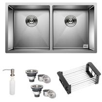 Cuba Dupla Quadrada Inox 304 Cozinha Pia Embutir Sobrepor Gourmet 9040 Premium com Acessórios- EC246
