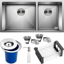 Cuba Dupla Quadrada Inox 304 Gourmet 9040 Assimétrica Lixeira 5L e Acessórios - EC350 Cuba Dupla Quadrada Inox 304 Gourmet 9040 Assimétrica Lixeira 5L e Acessórios - EC350