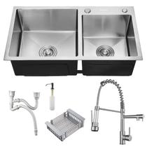 Cuba Dupla Quadrada Pia Cozinha Gourmet Aço Inox Prata Com Acessórios Completa E Torneira Monocomando Extensível Brinovar Cuba Dupla Quadrada Pia Cozinha Gourmet Aço Inox Prata Com Acessórios Completa E Torneira Monocomando Extensível Brinovar