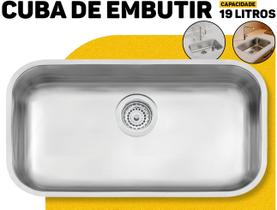 Cuba Embutir Retangular 56x34 Inox Escovado 29L Lavínia C/ Válvula Aço 304 Tramontina P/ Cozinha Gourmet