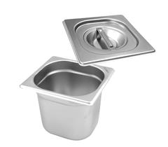 CUBA Gastronômica Em INOX GN 1/6x150 mm 2,2 Litros + TAMPA 1/6 Em INOX Sem ABERTURA ZAHAV