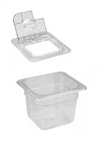 CUBA Gastronômica Em POLICARBONATO GN 1/6X150 mm 2,2 Litros Com TAMPA 1/6 Em POLI Com FLIP, DOBRADIÇA e ABERTURA CAMBRO