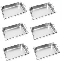 CUBA GASTRONOMICA GN 1/1 X 100mm AÇO INOX COM ALÇAS KIT COM 06 UNIDADES