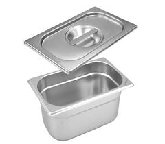 Cuba Gastronômica Inox GN 1/4x100 mm 2,7 Litros + TAMPA 1/4 Em INOX Sem ABERTURA ZAHAV