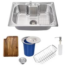 Cuba Gourmet 50x40cm Inox 304 + Kit Com Tábua Teca E Lixeira