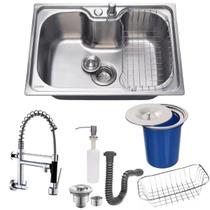 Cuba gourmet 50x40cm inox304 + torneira de parede e lixeira