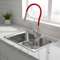 Cuba gourmet 60x42cm aço inox escovado com torneira flexível