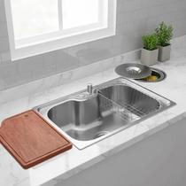 Cuba gourmet 60x42cm inox escovado + kit com tábua e lixeira