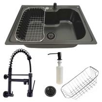 Cuba gourmet 60x42cm inox preta com torneira de parede preta