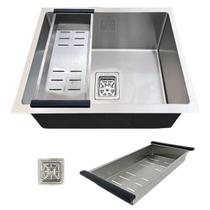 Cuba gourmet aço inox 304 quadrada 44x44cm com ralo e sifão