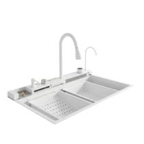 Cuba gourmet branca way wcb-7546-wh com torneira ducha flexiível e dispenser 75x46x22 cm Cuba gourmet branca way wcb-7546-wh com torneira ducha flexiível e dispenser 75x46x22 cm