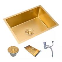 Cuba Gourmet Cozinha 50x40 Completa Aço Inox 304 Escovado Dourada