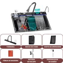 Cuba Gourmet Cozinha Inox Com Led Moderna 75x45cm Pia Acessórios Torneira Cascata Painel Temperatura Cuba Gourmet Cozinha Inox Com Led Moderna 75x45cm Pia Acessórios Torneira Cascata Painel Temperatura