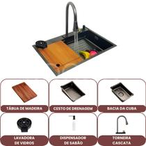 Cuba Gourmet Cozinha Inox Premium 304 Completa Torneira Cascata Lavador Copos Tábua Madeira Cuba Gourmet Cozinha Inox Premium 304 Completa Torneira Cascata Lavador Copos Tábua Madeira
