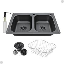 Cuba gourmet dupla cozinha aço inox com acessorios preto