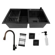 Cuba Gourmet Dupla Inox Preta com Torneira Extensível Cuba Gourmet Dupla Inox Preta com Torneira Extensível