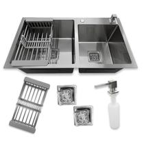 Cuba Gourmet Dupla Quadrada Aço Inox 304 Escovada 78x43cm