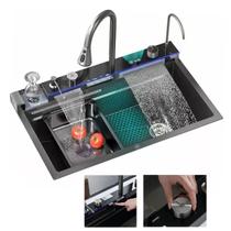 Cuba Gourmet Inox Premium Pia Cozinha Torneira Mangueira Cascata Agua Quente Fria Painel Monocomando Dispenser Dosador Limpador de Copo Luxo Area Exte