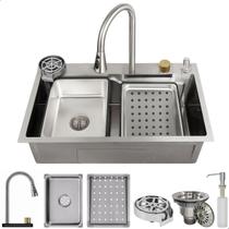 Cuba Gourmet Premium Completa Inox 304 Com Torneira Monocomando Cascata e Lavador de Copos Escovada