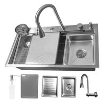 Cuba Gourmet Premium Cozinha Multifuncional Aço Inox 304 Torneira Cascata Lavador de Copos Prata