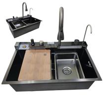 Cuba Gourmet Premium Inox Luxo Pia Inteligente Cozinha Torneira Agua Quente Fria Monocomando Painel Digital Dispender Limpador de Copo Area Externa Ch