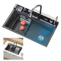 Cuba Gourmet Premium Pia Inox Cozinha Torneira Cascata Mangueira Painel Monocomando Agua Quente Fria Dispenser Dosador Limpador de Copo Resistente Are