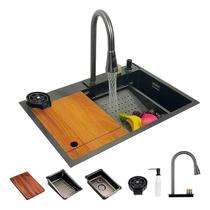 Cuba Gourmet Premium Preta 75x45 cm, Multifuncional com Torneira Extensível, Tábua de Corte e Acessórios Completos Cuba Gourmet Premium Preta 75x45 cm, Multifuncional com Torneira Extensível, Tábua de Corte e Acessórios Completos