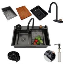 Cuba Gourmet Premium Preta Cascata, Multifuncional com Torneira Extensível, Tábua de Corte e Acessórios Completos Cuba Gourmet Premium Preta Cascata, Multifuncional com Torneira Extensível, Tábua de Corte e Acessórios Completos