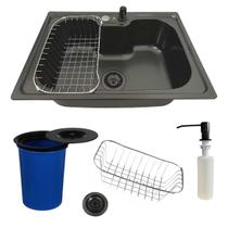Cuba gourmet preta 60x42cm aço inox com acessórios e lixeira