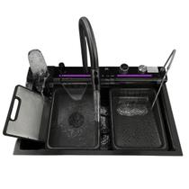 Cuba gourmet preta cascata inteligente 75cm inox 304 completa com torneira e acessórios