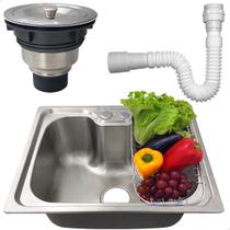 Cuba Inox 304 Cozinha Gourmet 50x40 Sobrepor Pia Bancada Com Cesto Escorredor Valvula Higienica E Sifão Flexivel Universal