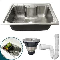 Cuba Inox 304 Cozinha Gourmet 60x42 Sobrepor Pia Bancada Com Cesto Escorredor Valvula Higienica E Sifão Flexivel Universal