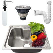 Cuba Inox 304 Pia Cozinha Gourmet 50x40 Com Cesto Escorredor Dispenser Porta Detergente 500ml Valvula Higienica E Sifão Flexivel Universal Cuba Inox 304 Pia Cozinha Gourmet 50x40 Com Cesto Escorredor Dispenser Porta Detergente 500ml Valvula Higienica E Sifão Flexivel Universal