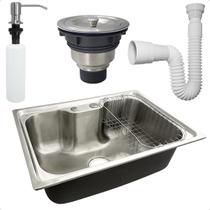 Cuba Inox 304 Pia Cozinha Gourmet 60x42 Com Cesto Escorredor Dispenser Porta Detergente 500ml Valvula Higienica E Sifão Flexivel Universal