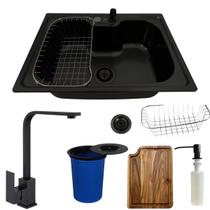 Cuba inox black 50x40 torneira slim tábua e lixeira embutida Cuba inox black 50x40 torneira slim tábua e lixeira embutida