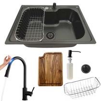 Cuba inox black 50x40cm com torneira touch e tábua de corte