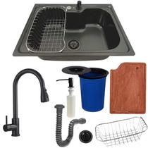 Cuba inox black 60x42 + torneira extensível tábua e lixeira Cuba inox black 60x42 + torneira extensível tábua e lixeira